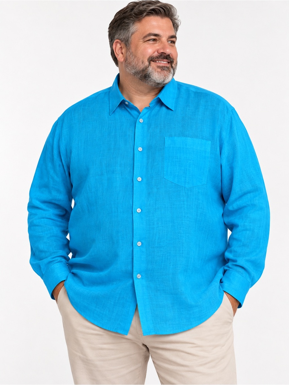 Vilebrequin Men’s 100% Linen Long Sleeve Shirt Turquoise Blue XXXL NWT